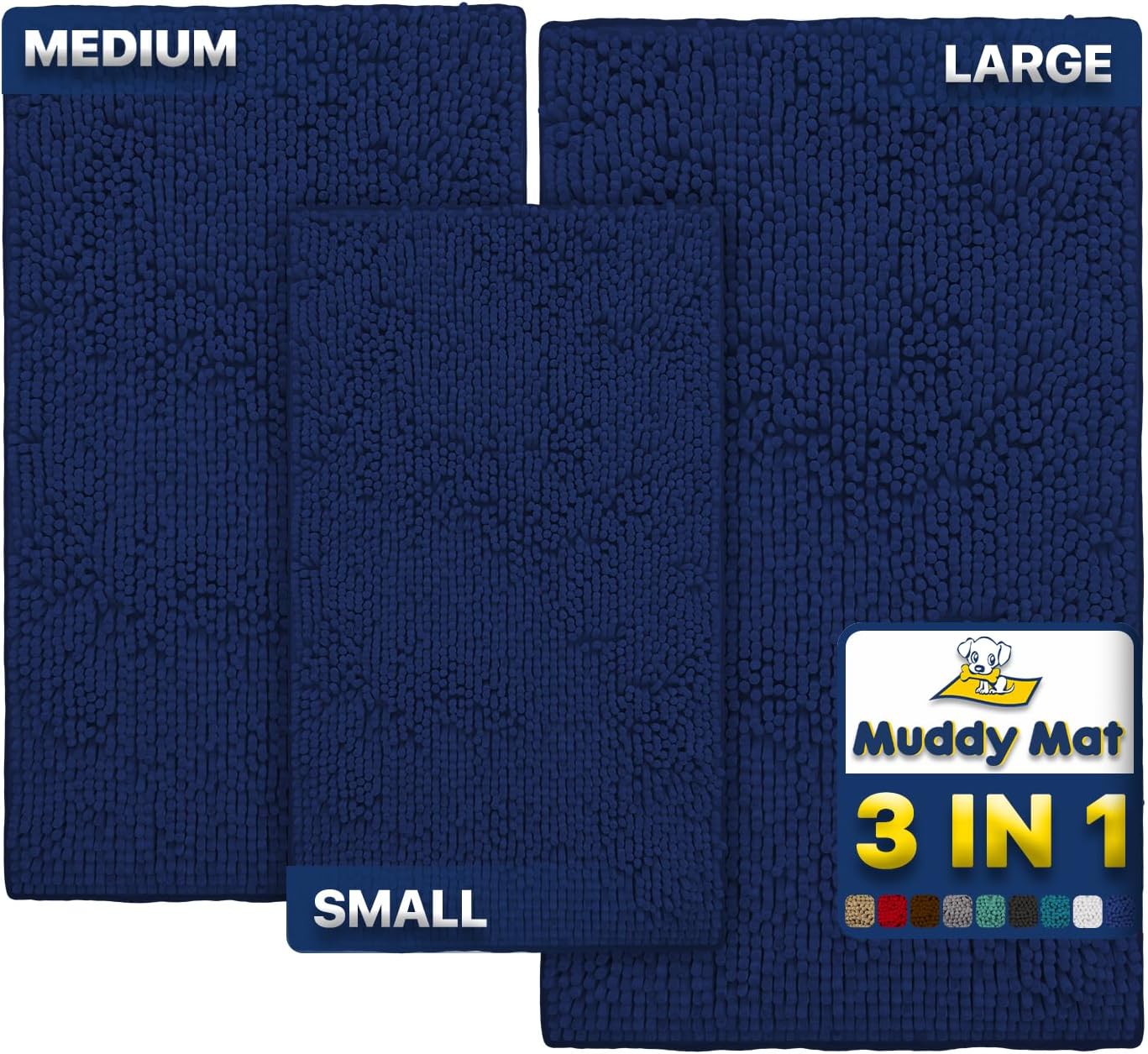 Muddy Mat Pack of 3 Microfiber Dog Door Mats for Clean Floors