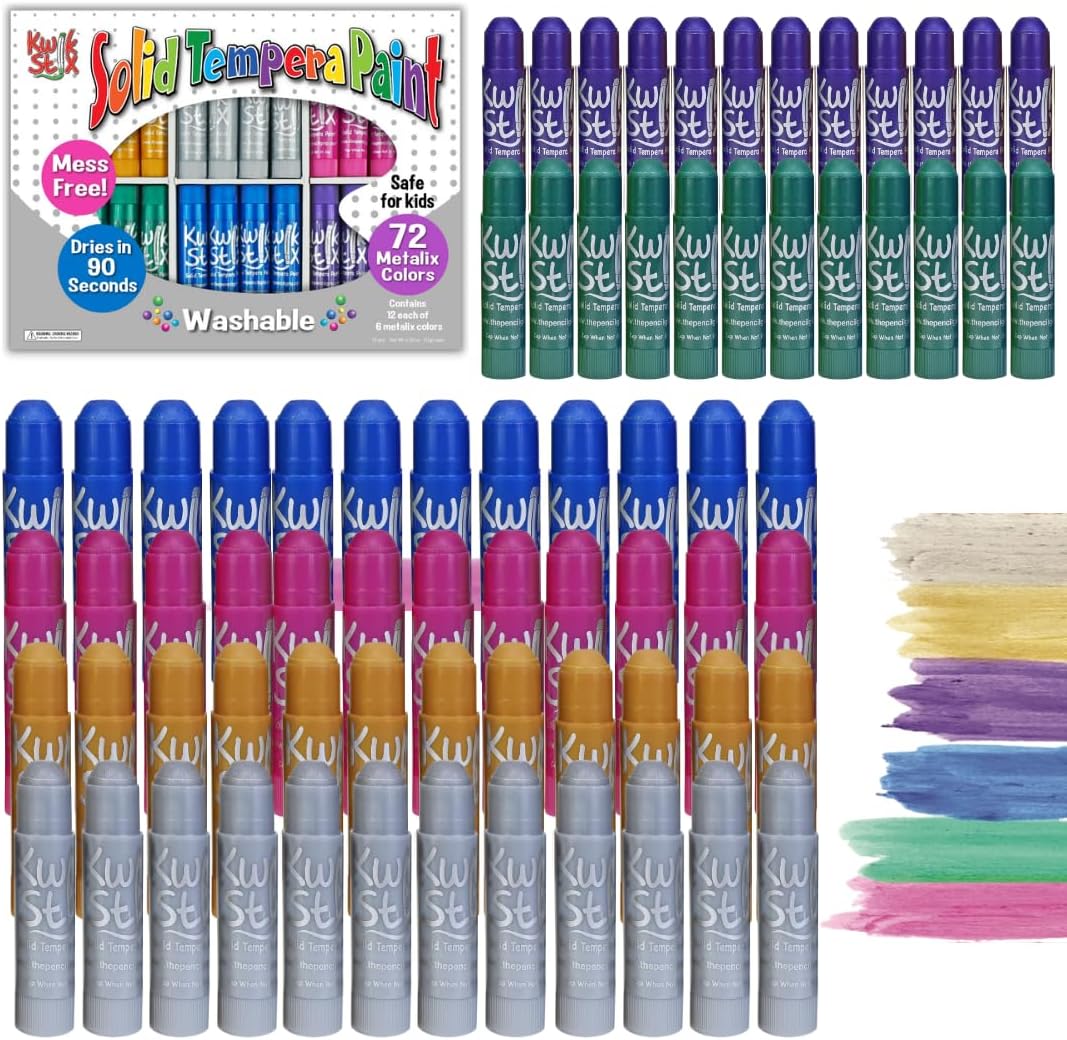 Kwik Stix Solid Tempera Paint Sticks for Kids, 72 Metallic Colors
