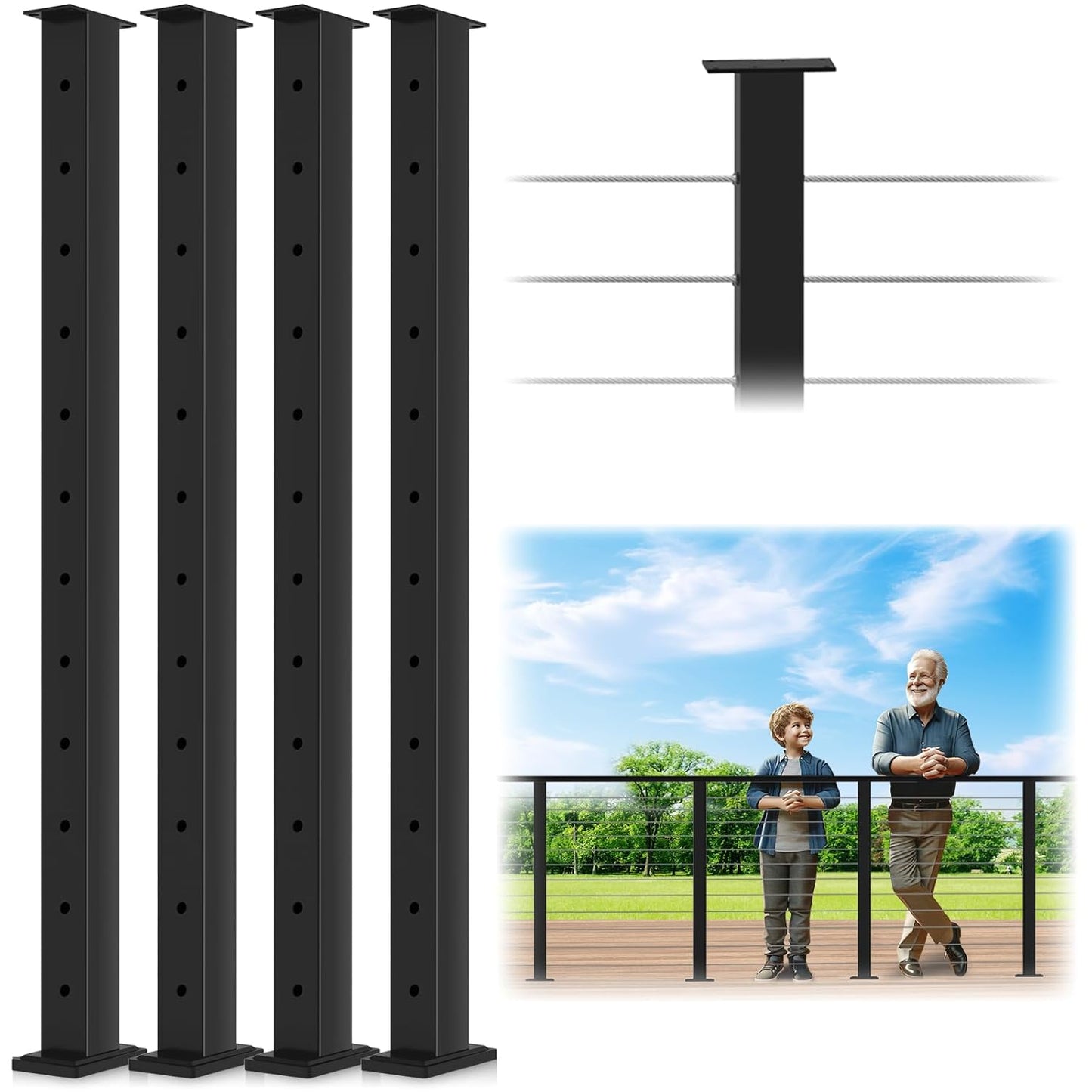 42in Cable Railing Post 4 Pack for Deck Railing System