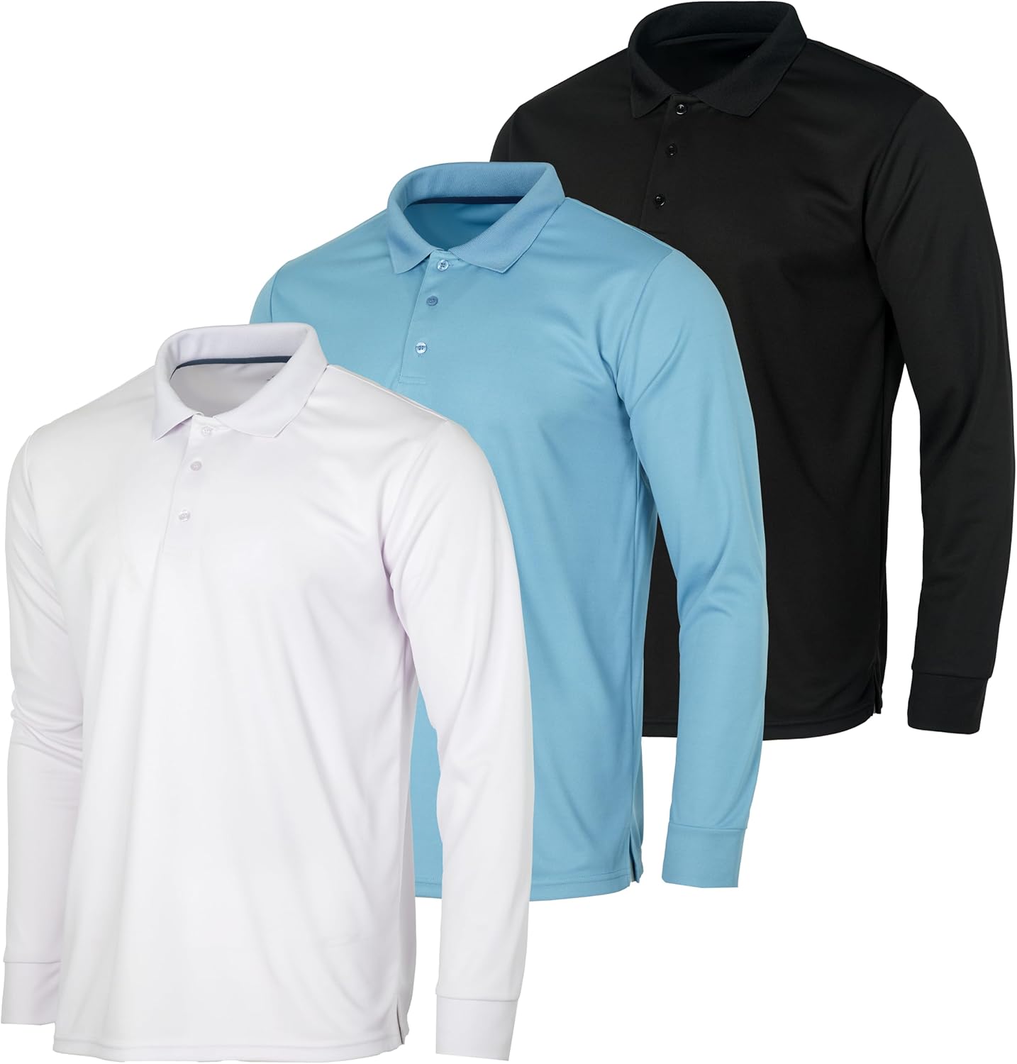 Real Essentials 3 Pack Men's Dry Fit Long-Sleeve Active Polo Shirts