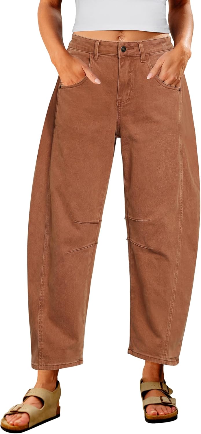 Utyful Barrel Jeans Women Cropped Baggy High Waisted Distressed