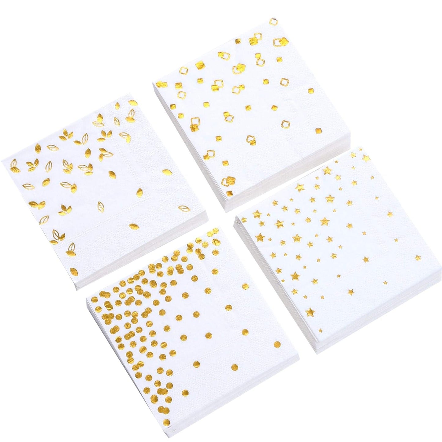 Winoo Design Gold Cocktail Napkins - 4 Designs - Disposable - 5x5 Inches