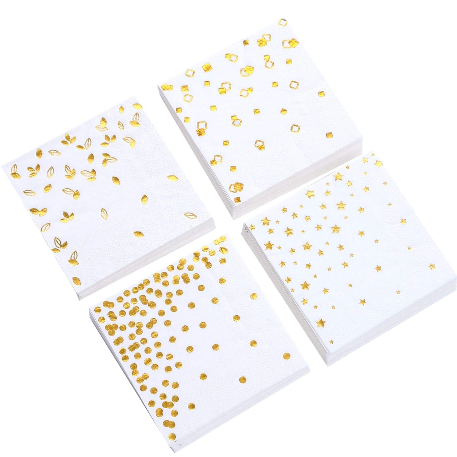 Winoo Design Gold Cocktail Napkins - 4 Designs - Disposable - 5x5 Inches