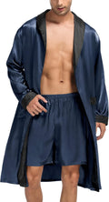 Men's Satin Robe with Shorts Set - Lightweight Silky Kimono