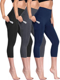Tummy Control High Waist Capri Leggings for Women - Pocketed Fit