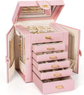 Large Jewelry Box Organizer with Mirror - Compact Leather Case