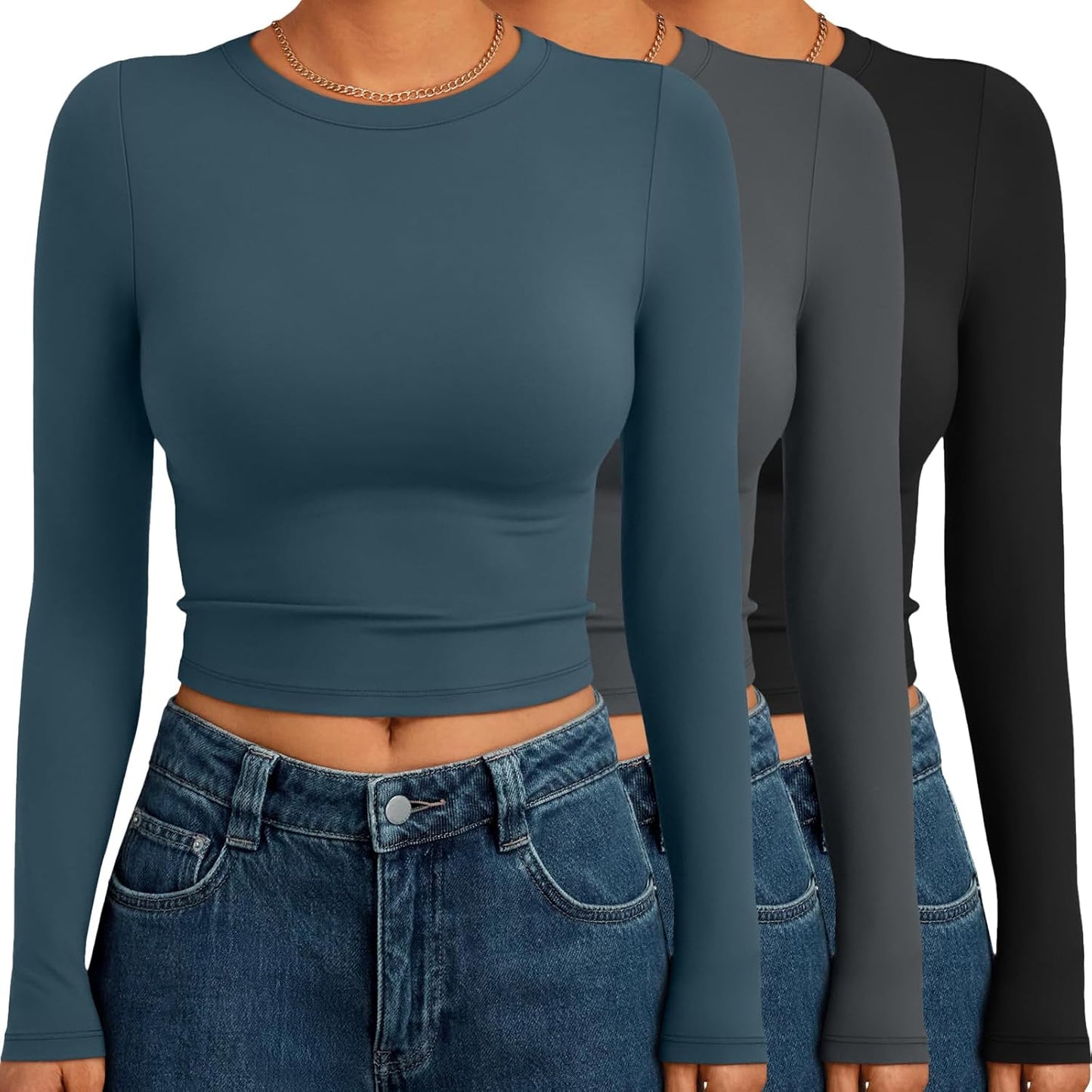 AUTOMET 3 Pack Womens Long Sleeve Crop Tops for Fall Fashion
