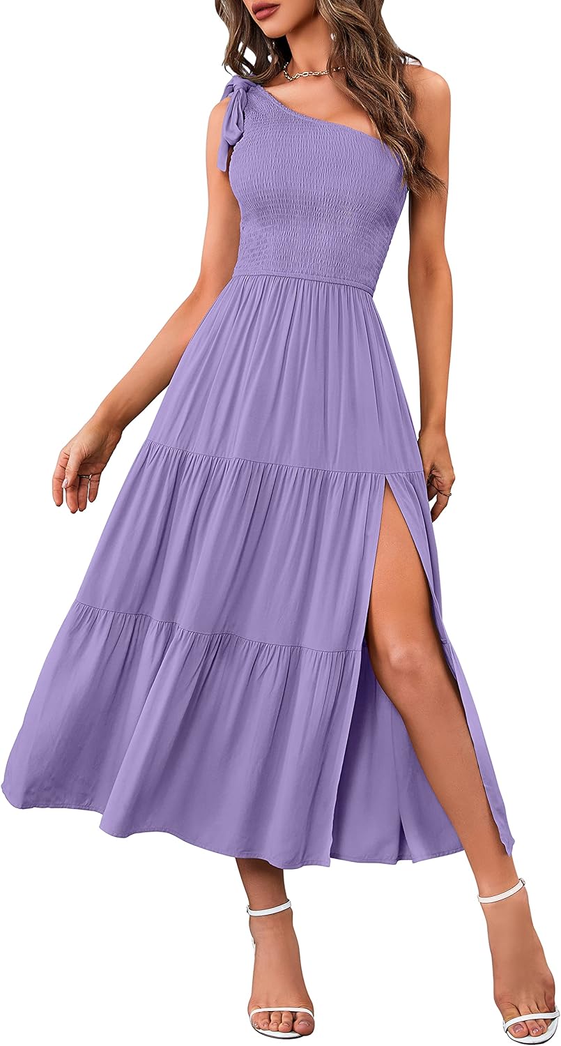 MEROKEETY Women's Summer One Shoulder Midi Dress for Parties