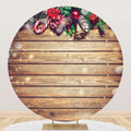 Christmas Round Backdrop Cover 7.2ft Rustic Wooden Snowflake Photo