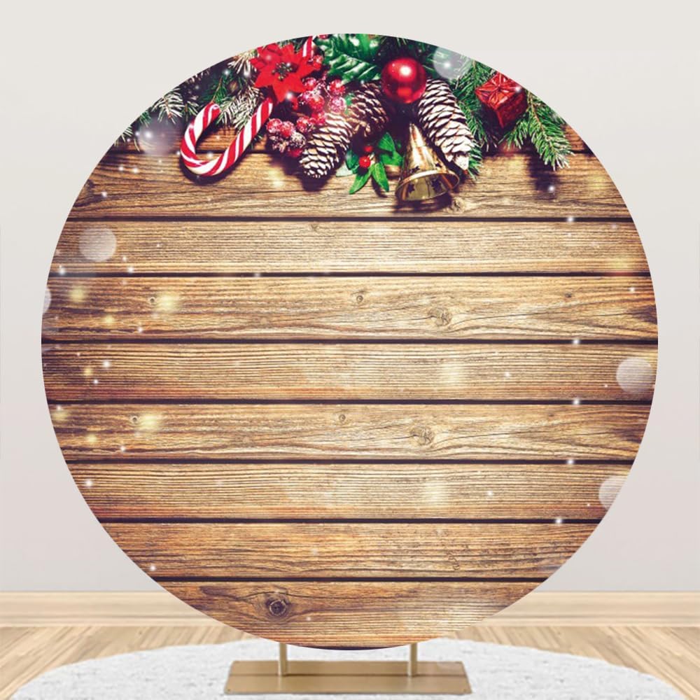 Christmas Round Backdrop Cover for Rustic Holiday Decor
