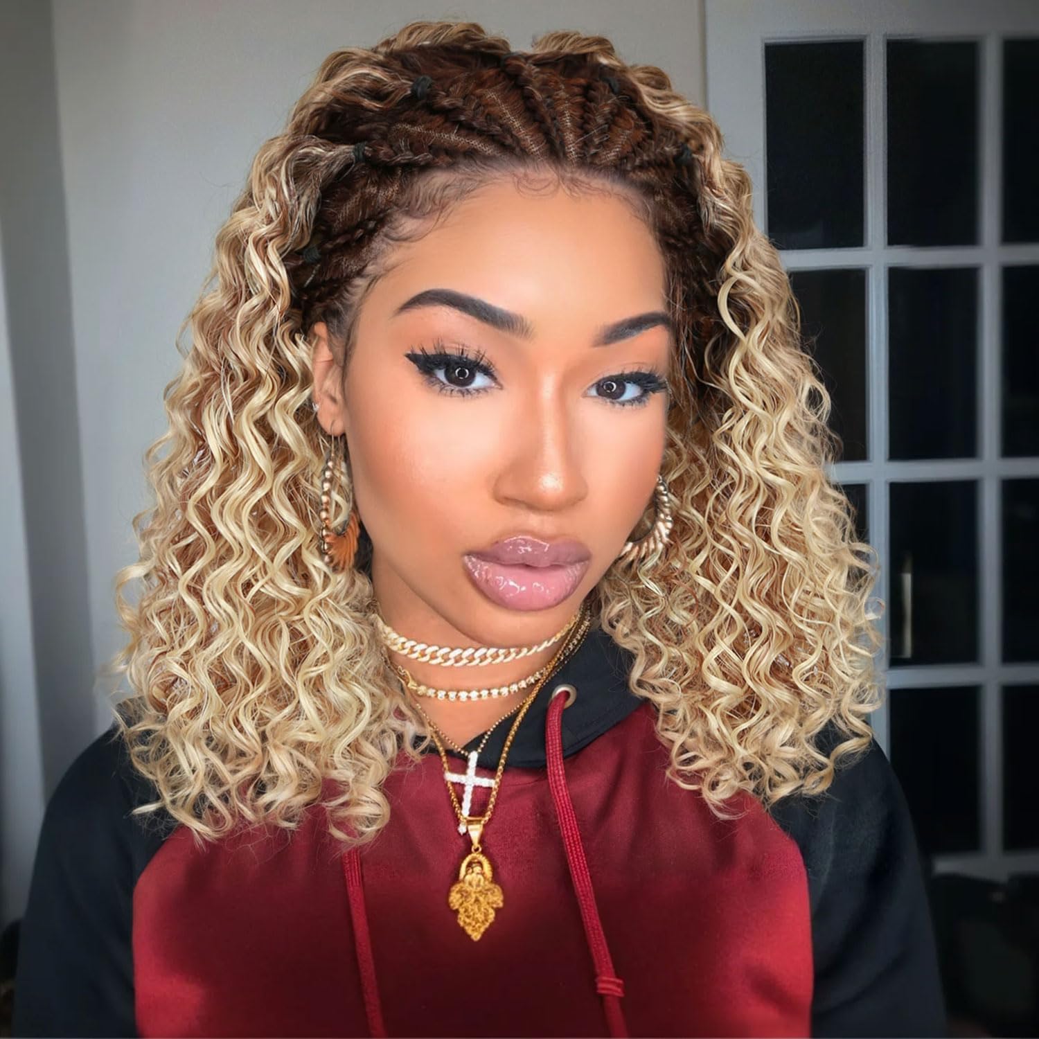 Fancy Hair Braided Wig Cornrow with Curly Hair for Black Women