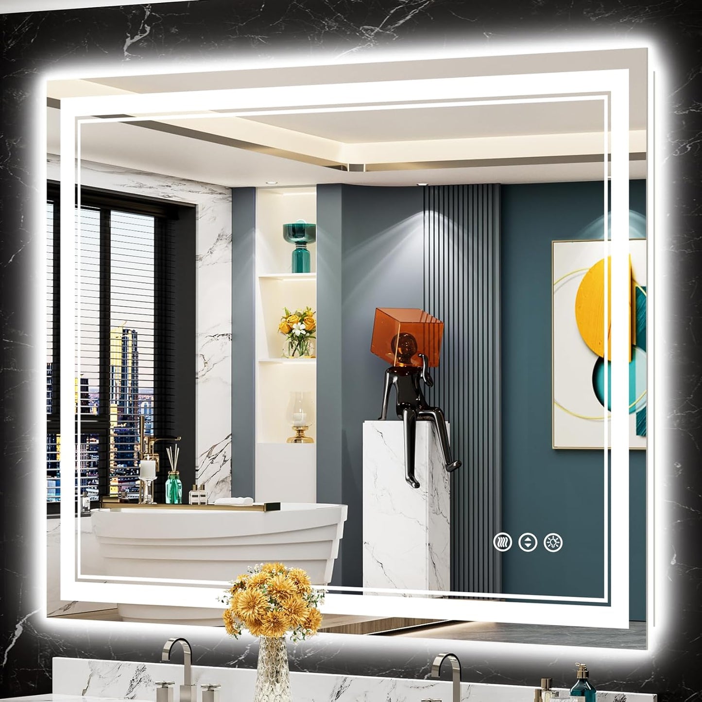 48x40 LED Bathroom Mirror with Lights - Anti-Fog & Dimmable