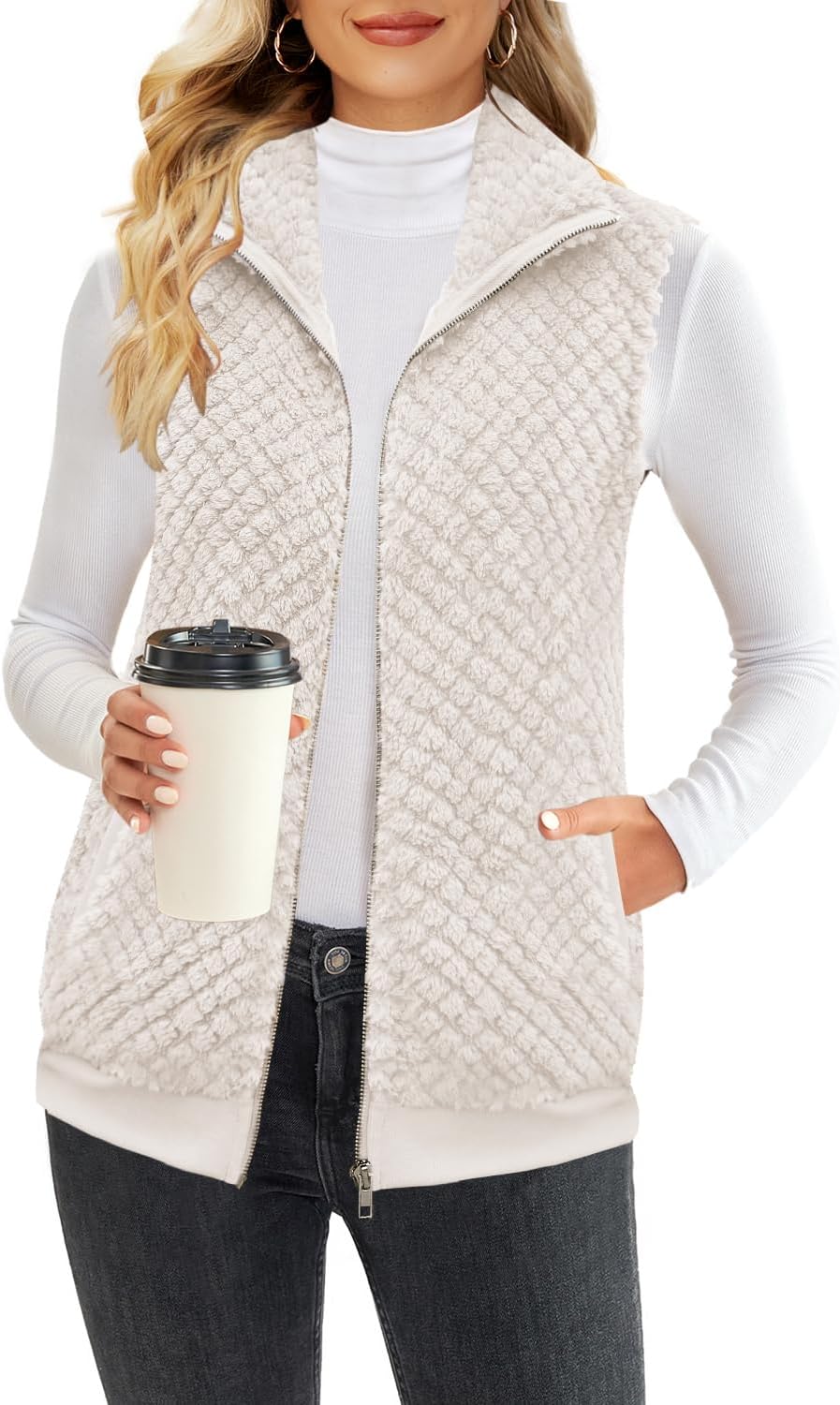 ReachMe Womens Fleece Sherpa Vest for Cozy Winter Style