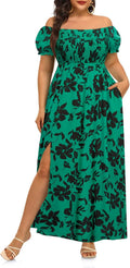 Plus Size Summer Dresses - Boho Off Shoulder Floral Maxi Dress Soft