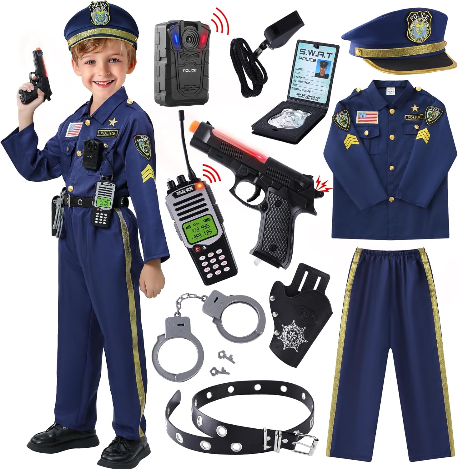 Deluxe Police Costume for Kids - 11PCS Officer Set for Boys