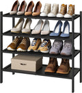 Shoe Rack for Entryway 4-Tier Black Bamboo - Compact Stackable