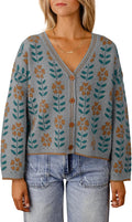 Womens Floral V Neck Cardigan - Soft Knit Button Front Sweater