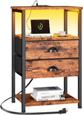 Furologee Nightstand with Charging Station and LED Lights - Handy