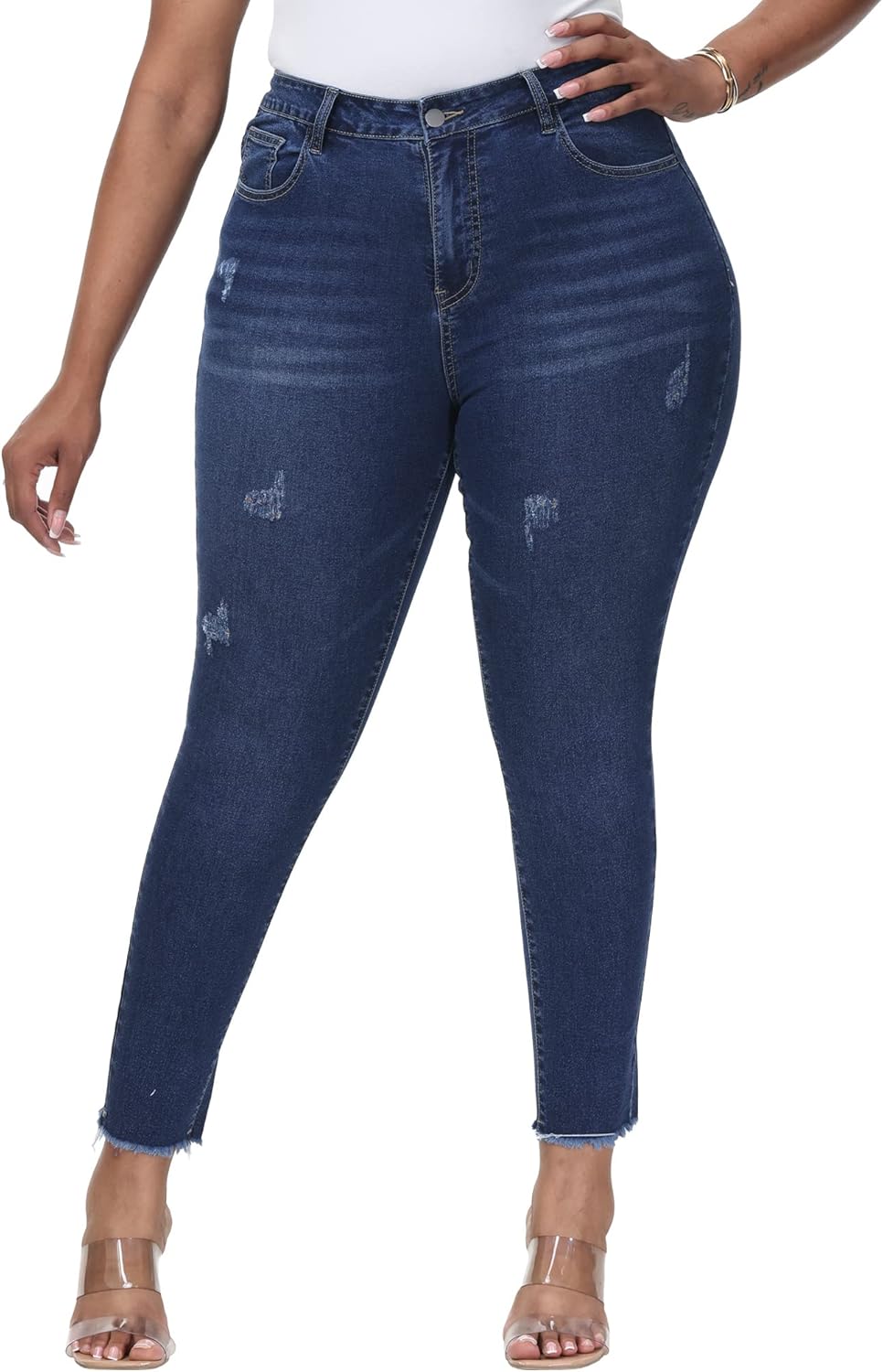 Womens Plus Size Skinny Jeans High Waisted Stretchy Classic Fit