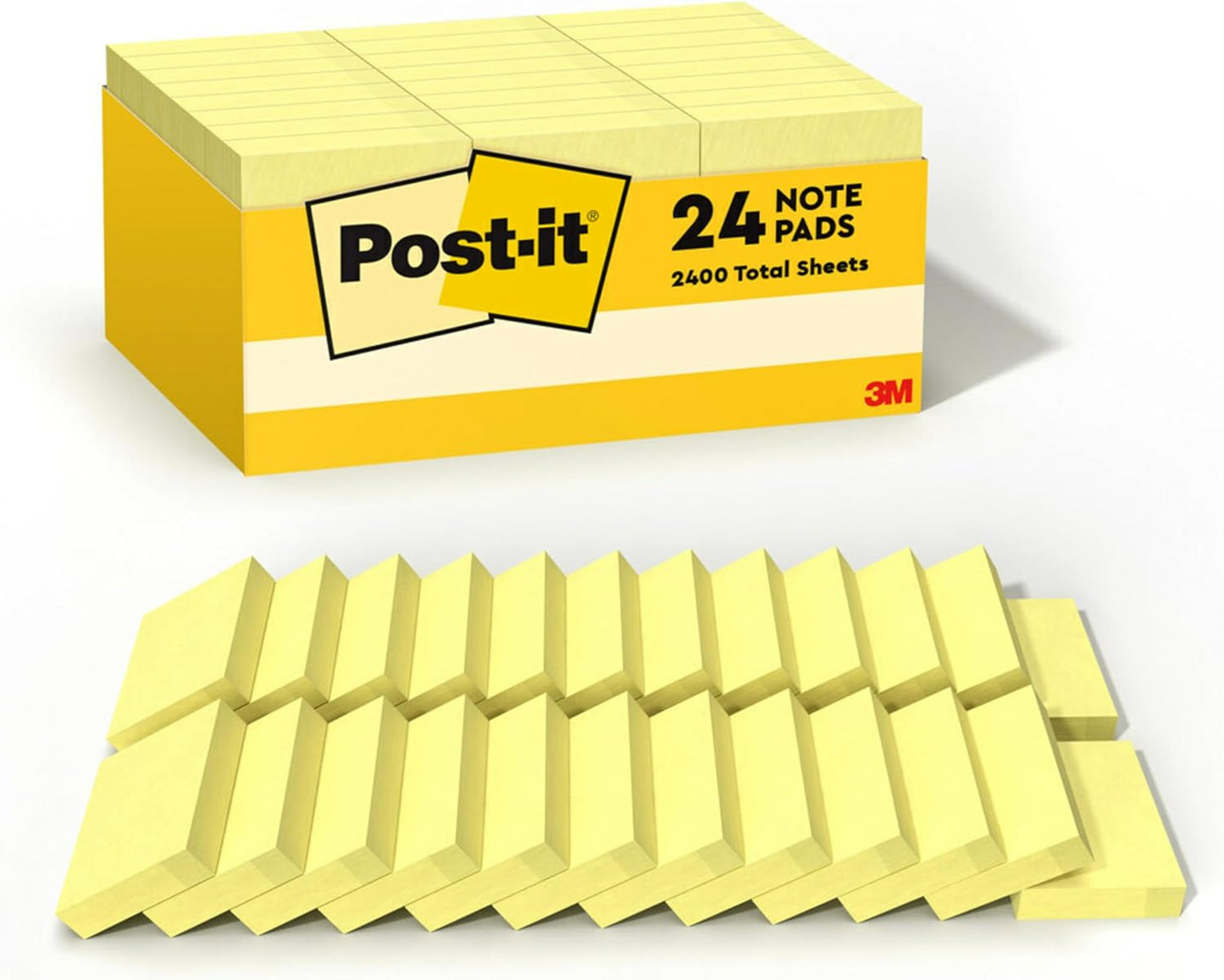 Premium Post-it Notes: 24 Pads, 100 Sheets Each, Canary Yellow