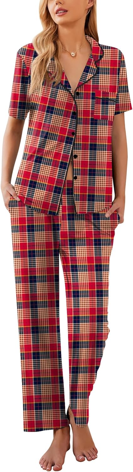 Ekouaer Womens Pajamas Set Soft Button Down Sleepwear PJs