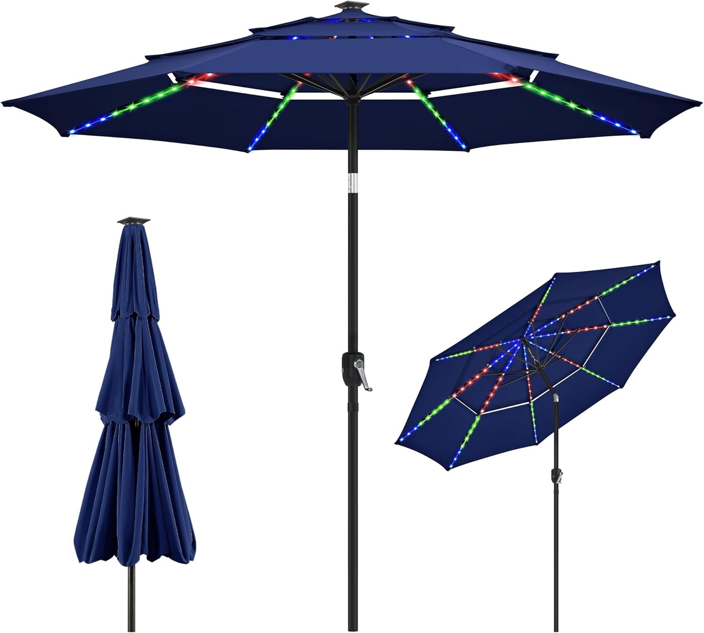 10ft 3-Tier Solar Patio Umbrella with LED Lights for Outdoors