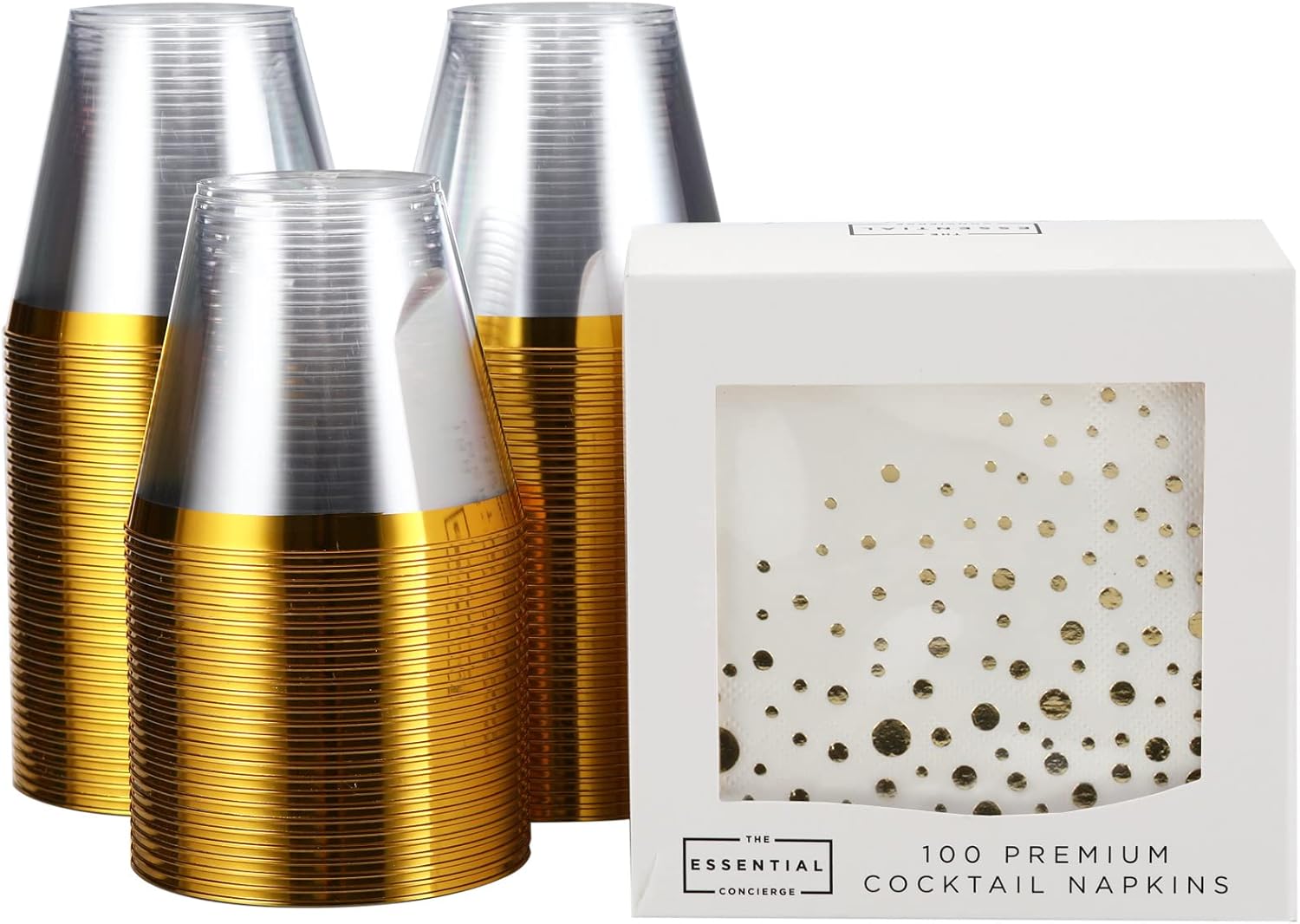 Gold Rimmed Disposable Cups & Napkins Set