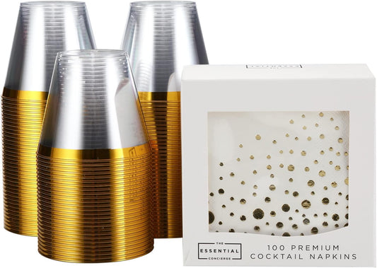 Gold Rimmed Disposable Cups & Napkins Set