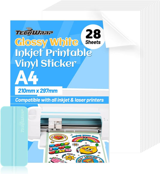 Glossy White Inkjet Sticker Paper for Crafting - 28 Sheets