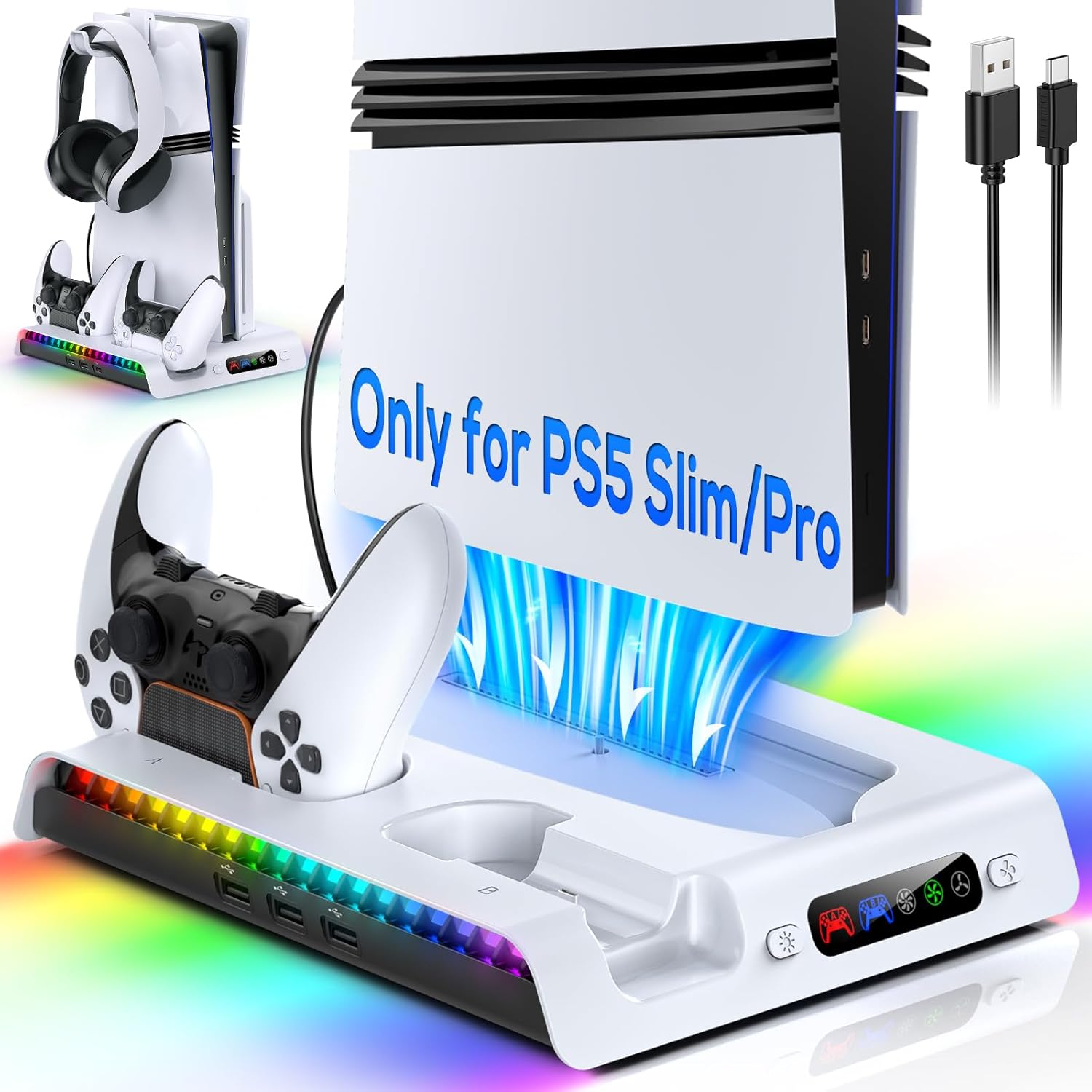 FASTSNAIL Charging Stand with Cooling Fan for PS5 Pro/Slim