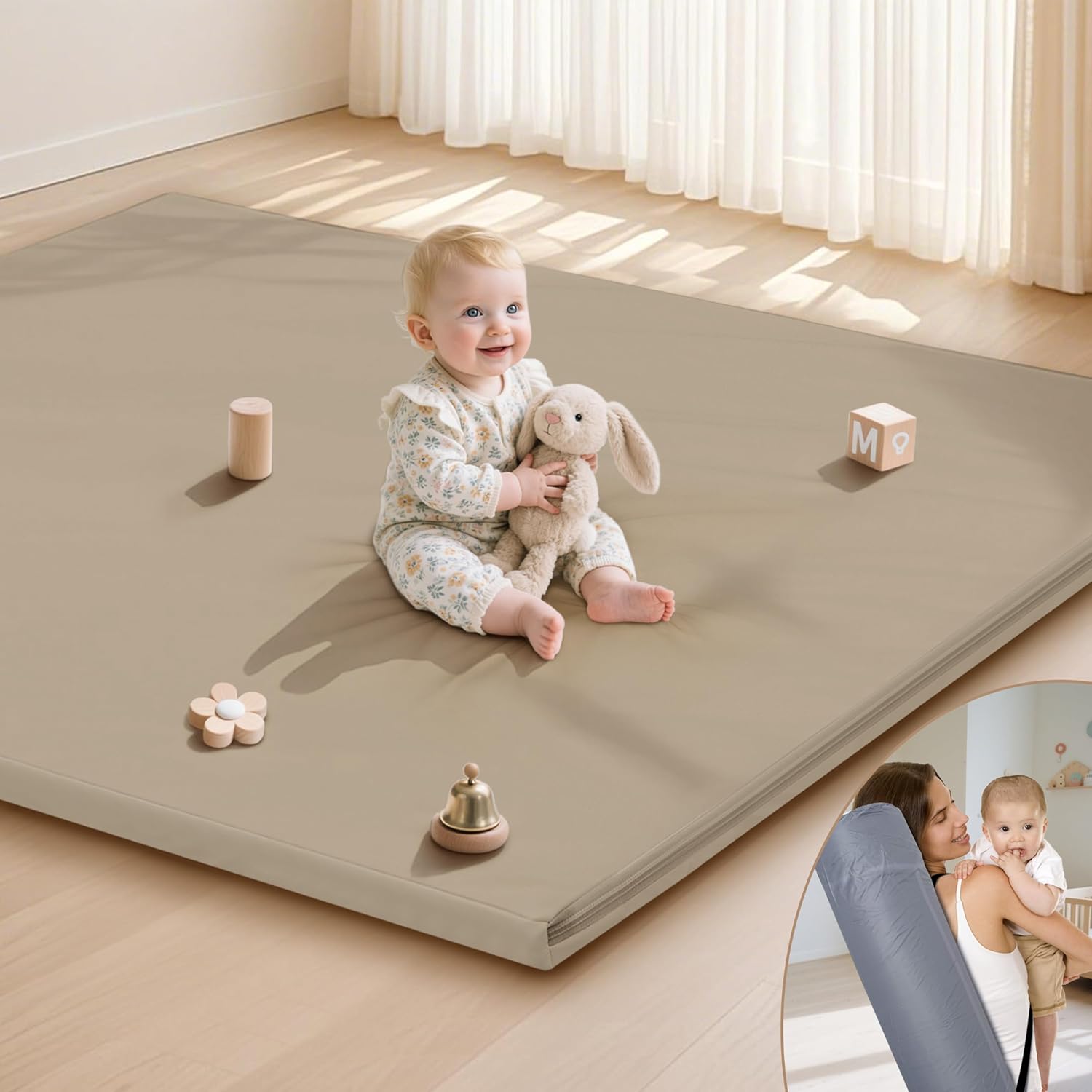 Baby Play Mat 47x47 Inches, Extra Thick Foam for Tummy Time