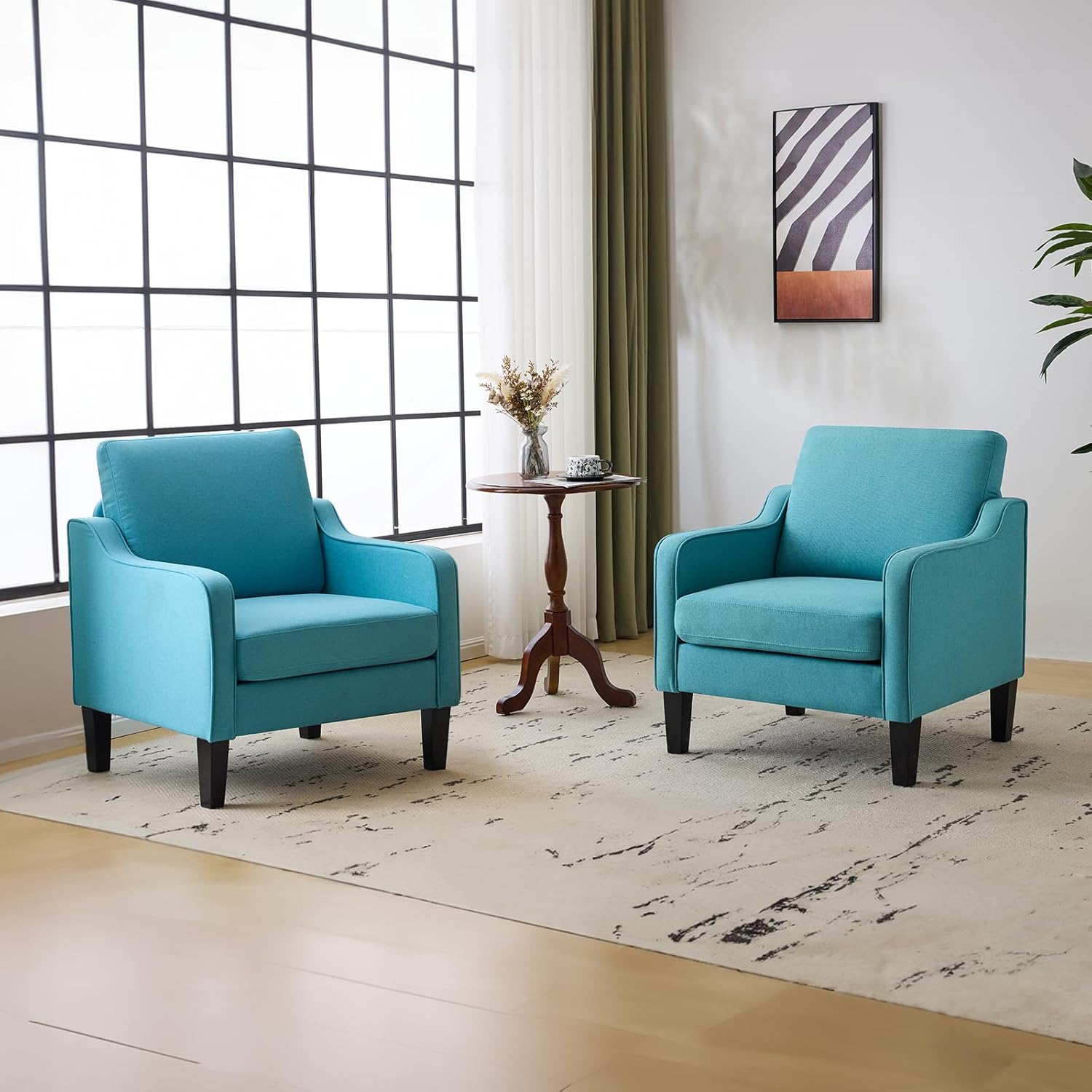 VINGLI Accent Chairs Set of 2 Comfy Teal Blue Living Room Chairs