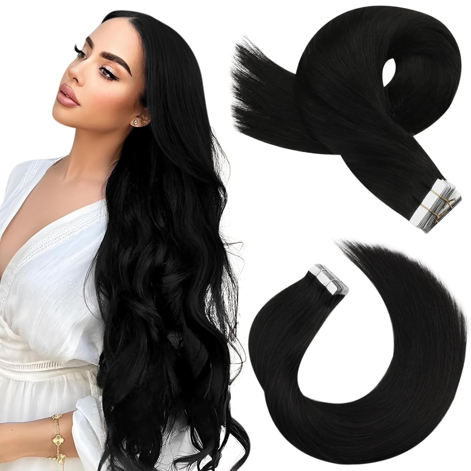 Moresoo Tape Hair Extensions for Natural Black Hair 24 Inch