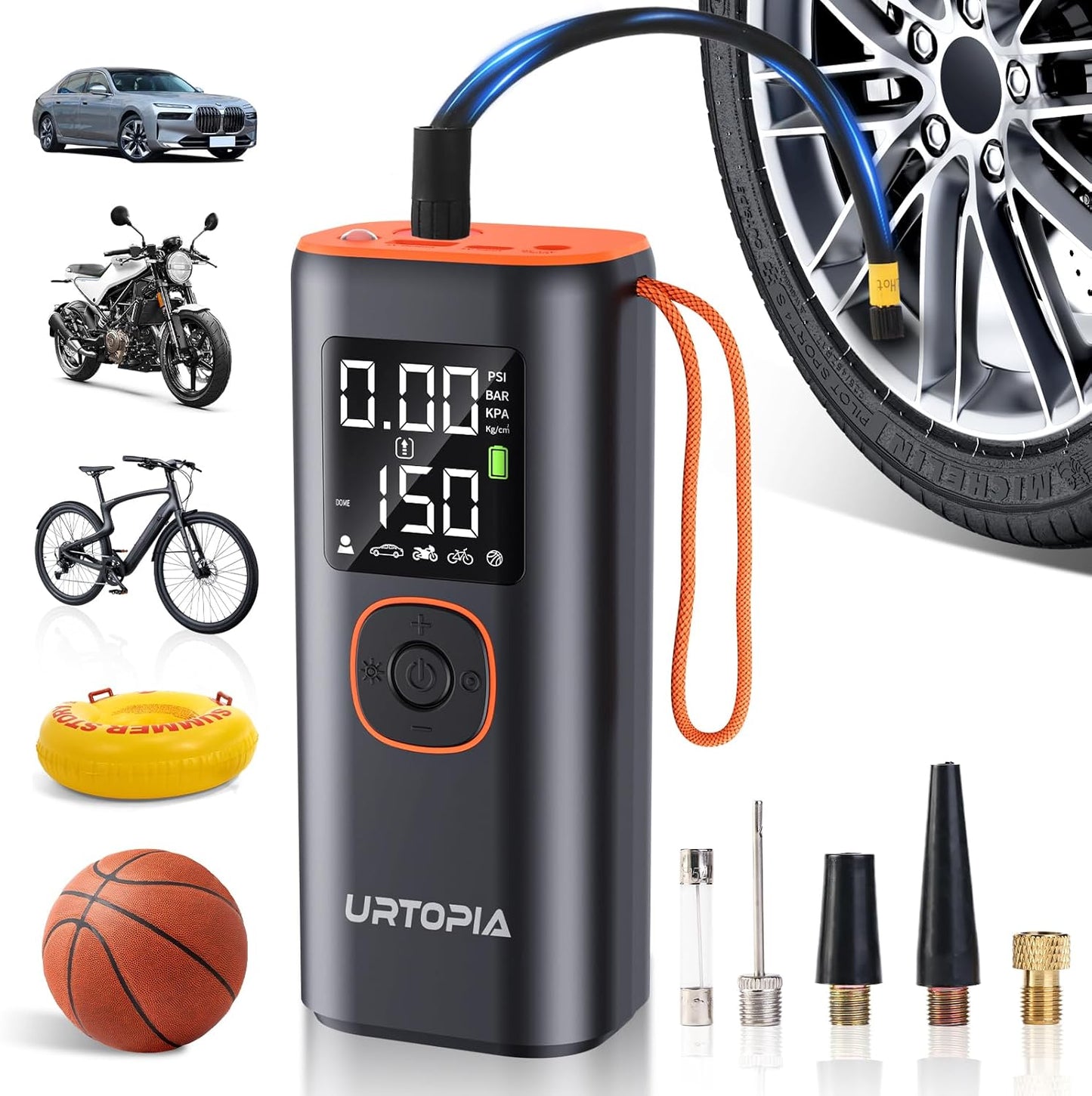 URTOPIA Portable Tire Inflator - 150PSI Auto Shutoff, 5 Modes