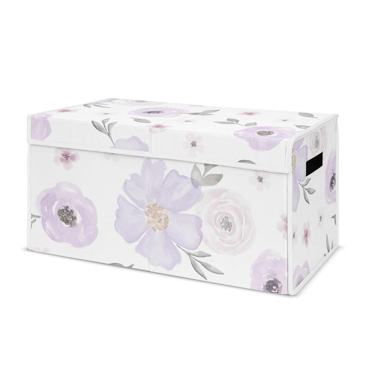 Sweet Jojo Designs Purple Watercolor Floral Toy Bin for Kids Room