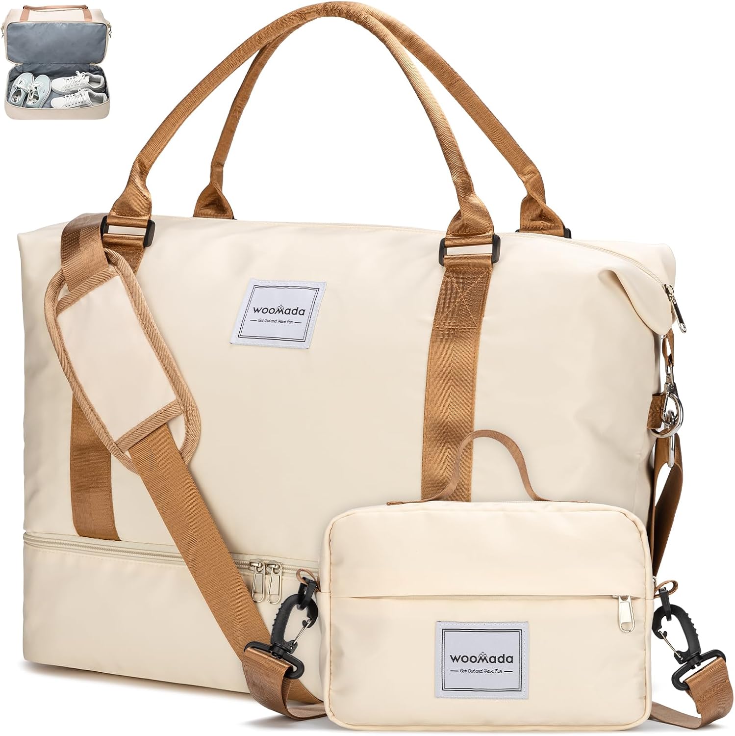 WOOMADA Weekender Overnight Bag with Shoes Compartment for Women
