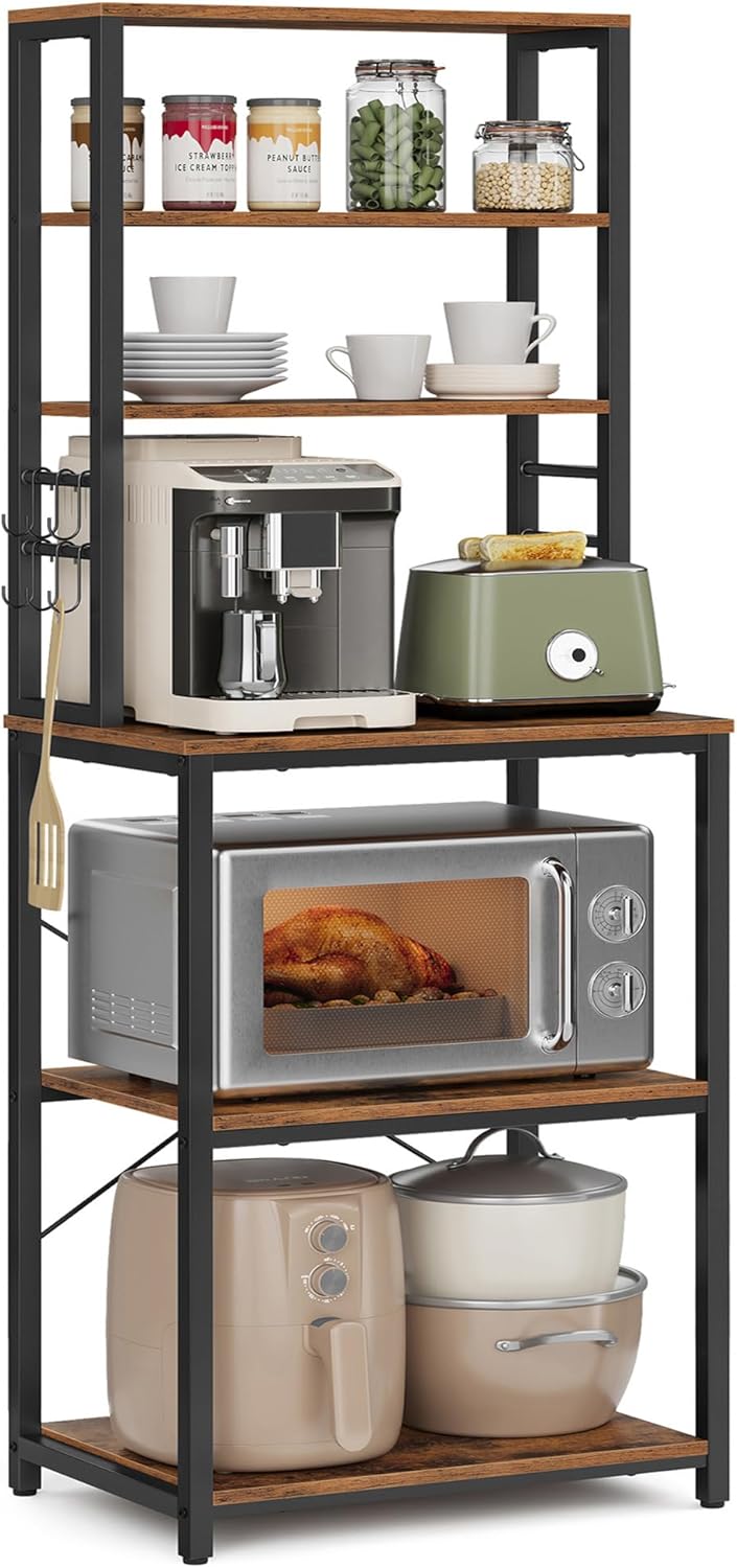 Industrial Kitchen Baker's Rack - 6-Tier Storage & Hooks