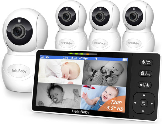 Split Screen HD Baby Monitor - Remote Pan/Tilt/Zoom - 4 Cameras - Wide View Range