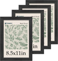 8.5x11 Picture Frame Black 4 Pack - Elegant Wood Grain Frames