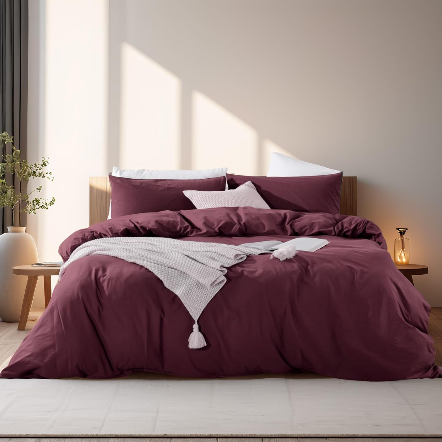 NEXHOME PRO King Size Duvet Cover Set in Burgundy for Cozy Bedrooms