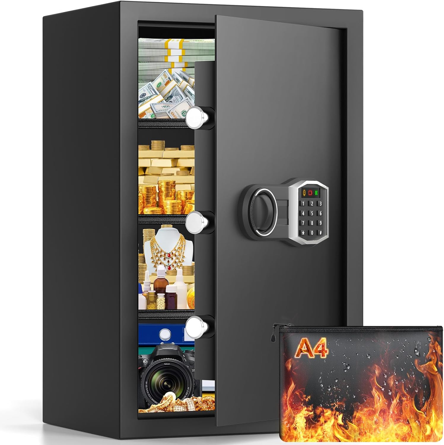4.0 Cubic Large Home Safe with Fireproof Bag and Shelves