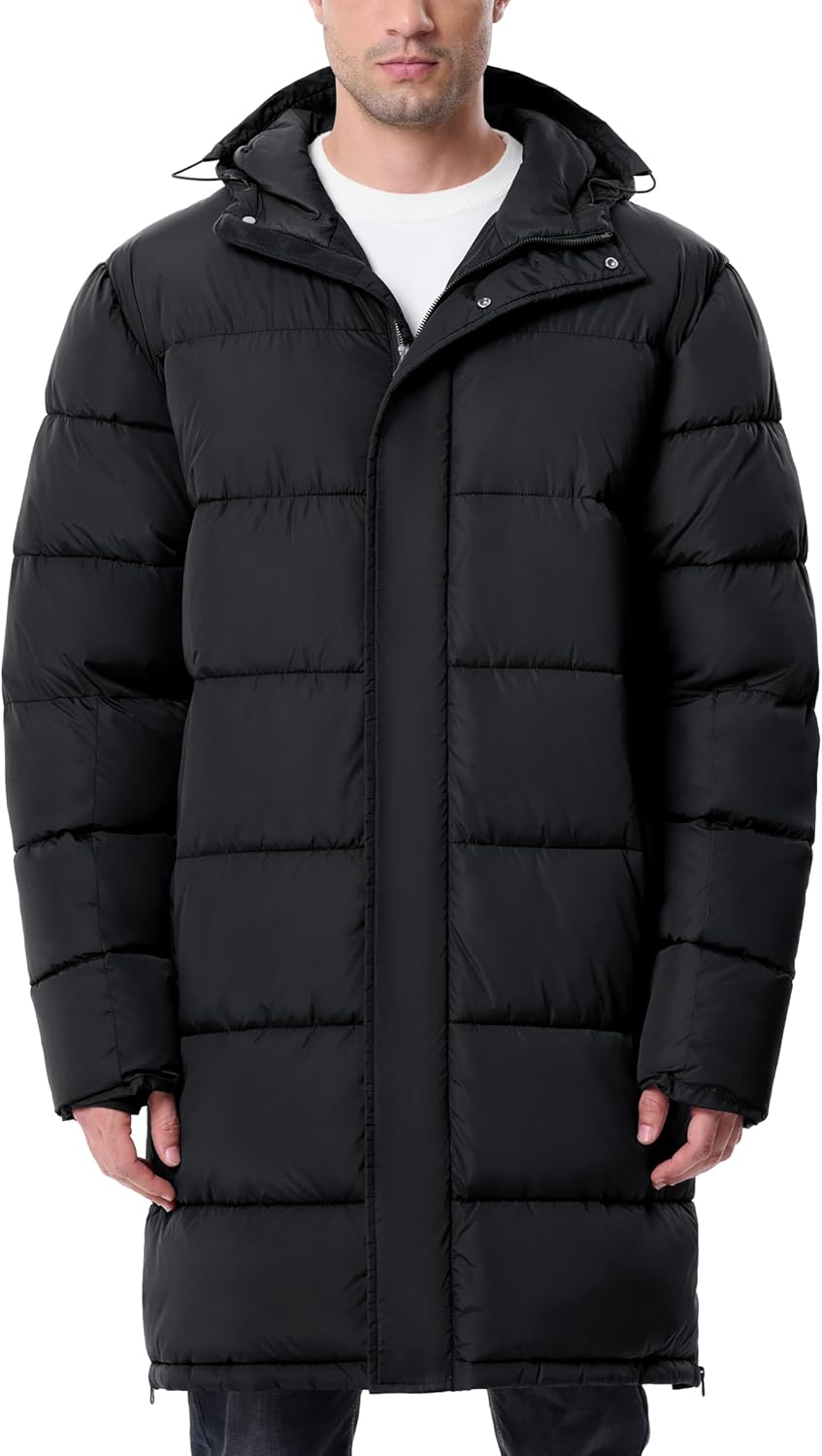 Mens Long Winter Coats Lightweight Puffer Jacket for Cold Weather