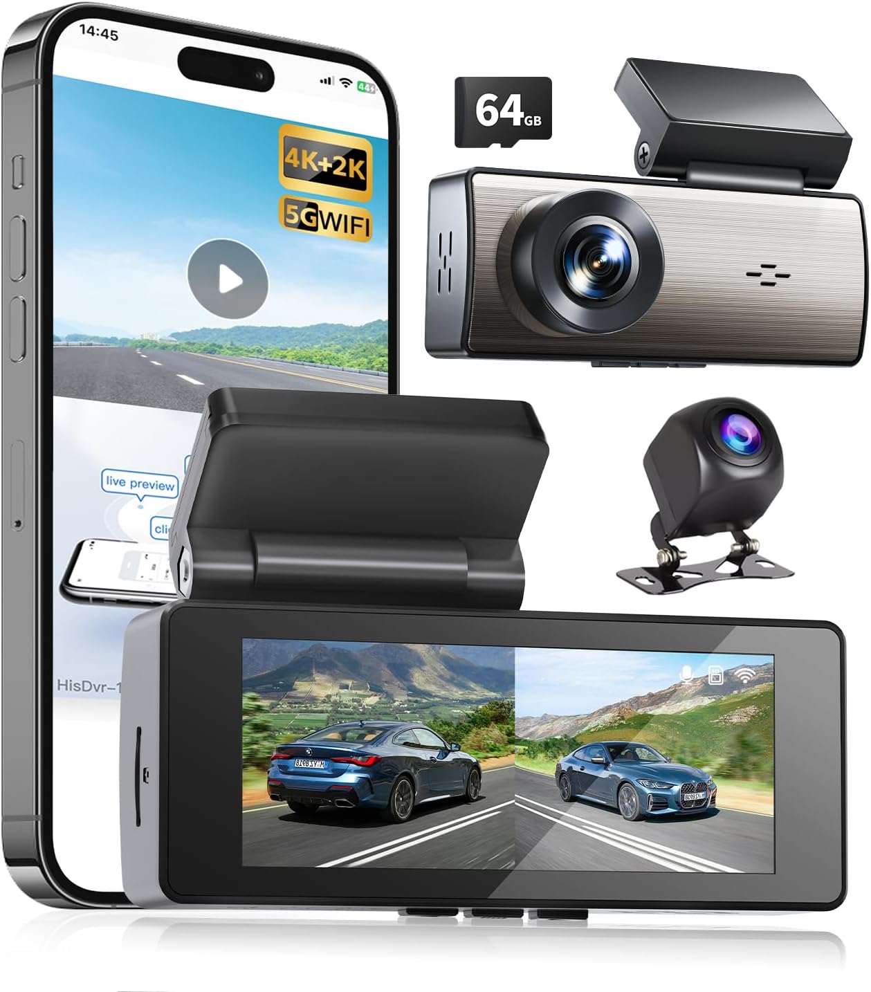 4K+2K Dual Dash Camera with Advanced Night Vision and WiFi