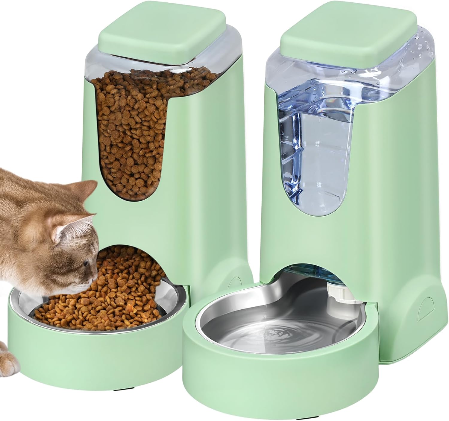 HWONMTE 2 Pack Automatic Cat Feeder and Water Dispenser