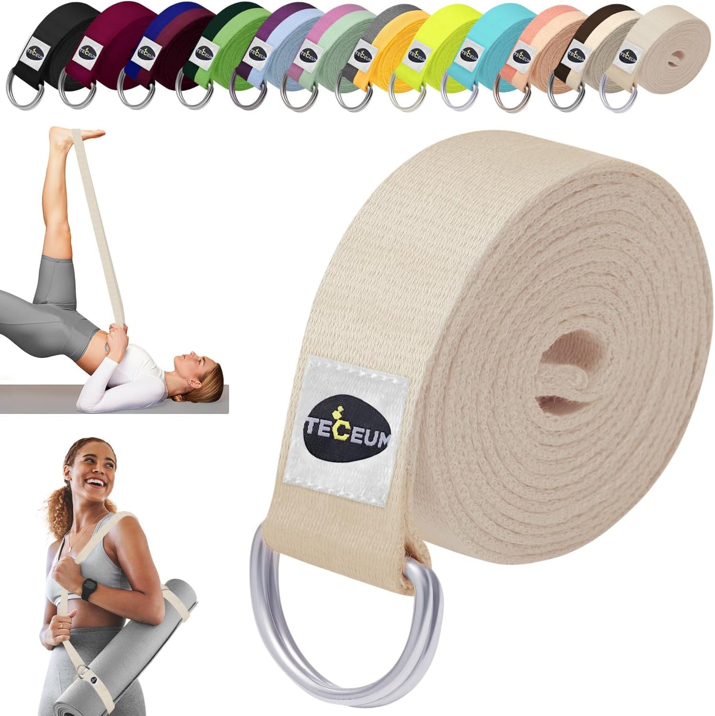 TECEUM 2-in-1 Cotton Yoga Strap - Adjustable Non-Slip Belt for Ultimate Flexibility