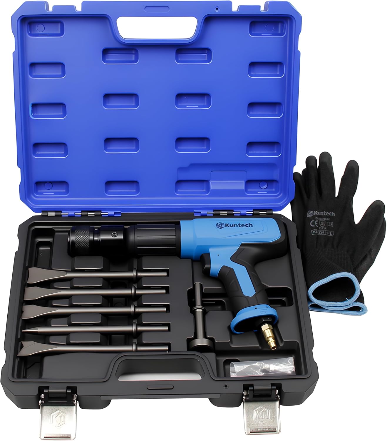7PCS Air Hammer Kit with Chisels, Gloves & Carrying Case