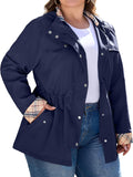 Women Plus Size Long Raincoat with Hood - Waterproof Trench