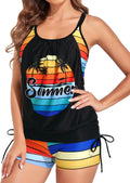 Two Piece Tankini Swimsuit for Women - Tummy Control Pink Green Flower