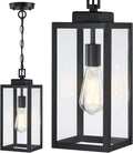 15in Outdoor Pendant Light - Modern Matte Black Porch Lantern