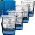 Personalized Whiskey Glass Set of 4 - Blue Bottom Etched 12 oz